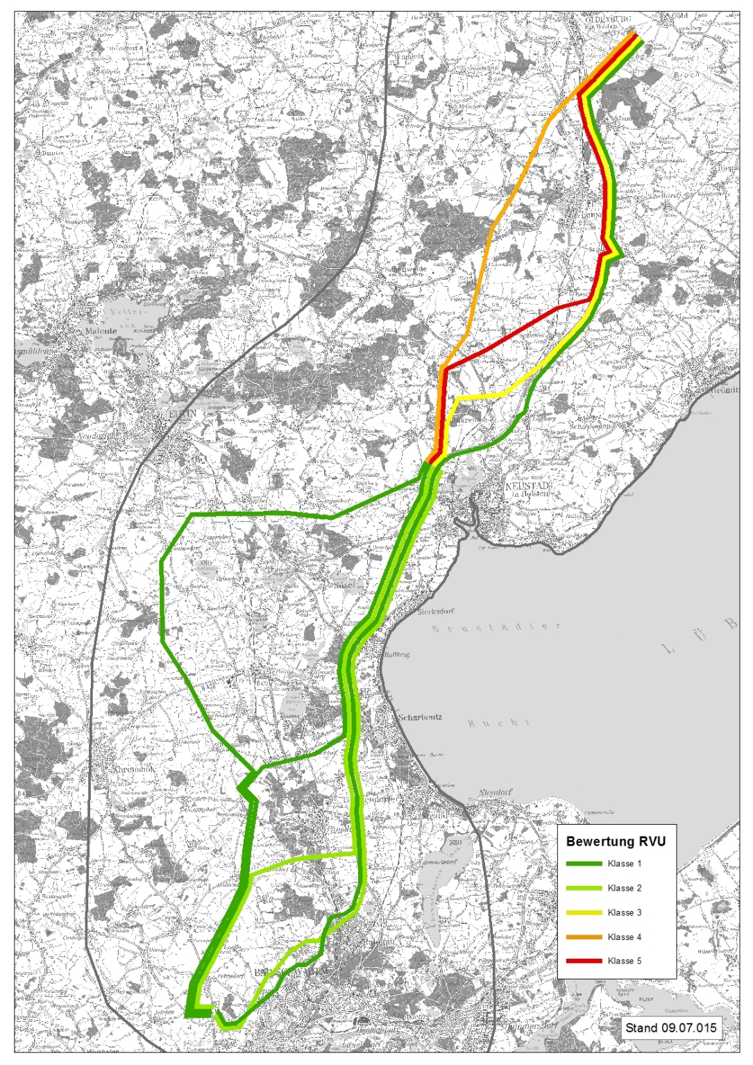 380-kV-Ostüstenleitung Abschnitte Lübeck-Siems & Lübeck-Göhl Im nördlichen Abschnitt zwischen Neustadt und Göhl gehen die raumbedeutsamen Wirkungen ebenfalls deutlich auseinander.