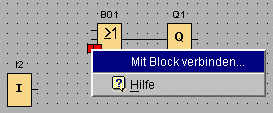 Tutorial Eine weitere Möglichkeit, Blöcke zu verbinden, bietet Ihnen LOGO!Soft Comfort, wenn Sie mit der rechten Maustaste auf den Eingang oder Ausgang eines Blocks klicken.