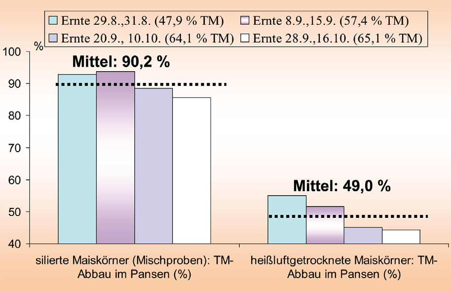 Abb. 3 Einfluss der Konservierung auf den Trockenmasseabbau im Pansen (KURTZ et al.