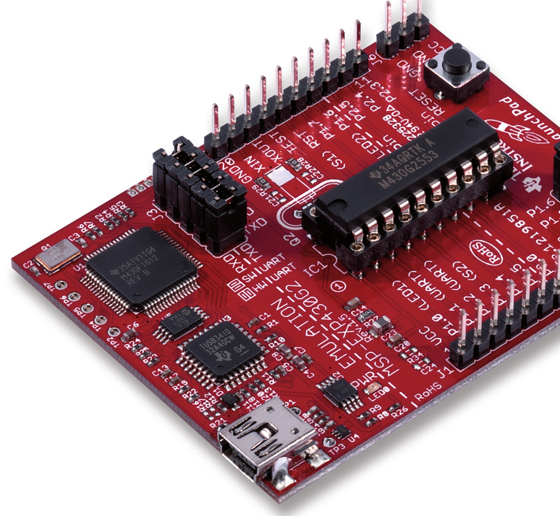 Das TI LaunchPad MSP-EXP430G2 unterstützt dabei die 16-Bit-Mikrocontroller MSP430 mit 14 oder 20 Pins.