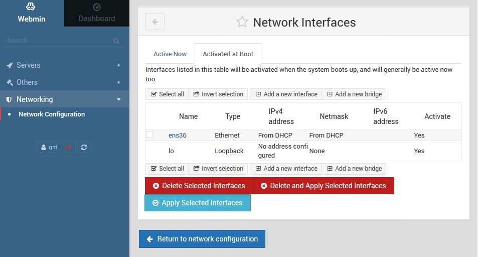 11 Network Interfaces Wählen Sie das Menü Network Configuration an
