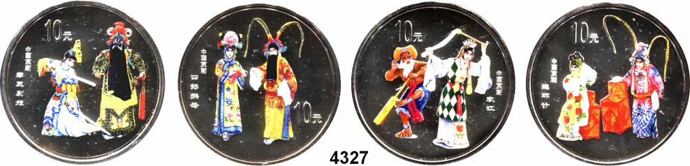 122 AUSLÄNDISCHE MÜNZEN & MEDAILLEN China 4327 10 Yuan 2000 (Farbmünzen). Schön 1205 bis 1208.