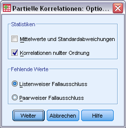 80 Kapitel 13 Partielle Korrelationen: Optionen Abbildung 13-2 Dialogfeld Partielle Korrelationen: Optionen Statistik.