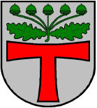 200 Jahren gelagert haben. Der Eichenzweig ist als grüne Figur in das silberne untere Feld des Wappen gelegt. Ein Blatt und zwei Eicheln, sollen den Ort und die beiden kleinen Weiler darstellen.