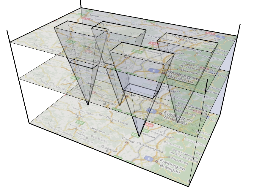 3D Modell für dynamisches Beschriften Dynamisches Beschriftungsmodell [Been, Daiches, Yap 06] (inverser) Maßstab auf z-achse horizontale Scheibe bei z = z 0 liefert Karte in Maßstab 1/z 0 jedes Label