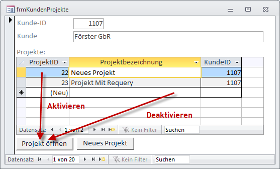 vielleicht, das Anklicken zu verhindern. Dazu stellen Sie die Eigenschaft Aktiviert auf der Registerseite Daten des Eigenschaftsfensters auf den Wert Nein ein.