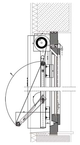 Antriebsstange des Kardangelenks durch die Wand bzw. den Blendrahmen in das Getriebe der Objektmarkise stecken und ggf. kürzen.
