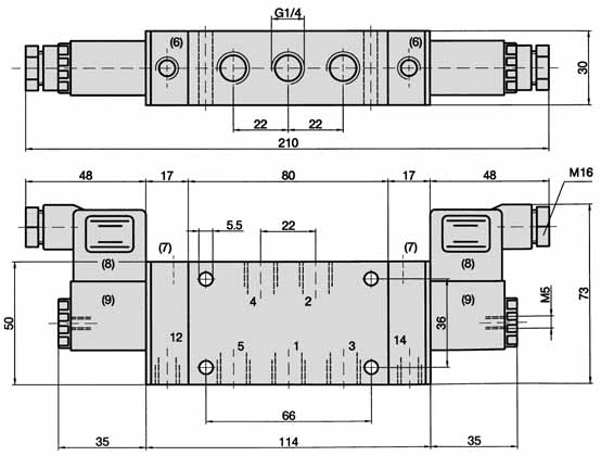 M-07-510-HN, M-07-511-HN, ME-07-511-HN, ME-07-511-HN-Q M-07-520-HN, ME-07-520-HN, ME-07-520-HN-Q, M-07-530-HN, M-07-533-HN, M-07-534-HN 2, 4 = Arbeitsanschluss 3, 5 = Entlüftung (6) = Der