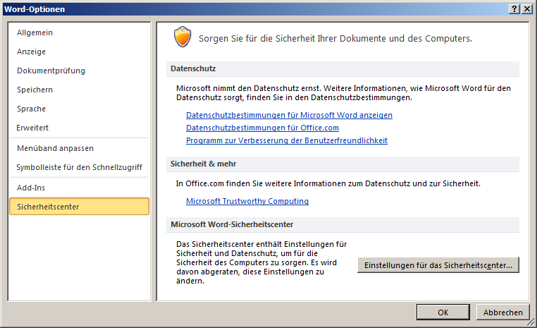 4 Microsoft Office 2010 Klicken Sie auf Datei > Optionen, um das Optionen-Menü zu öffnen.