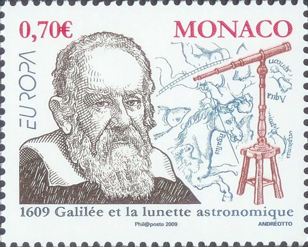 Porträt des italienischen Mathematikers, Physikers und Astronomen GALILEO GALILEI zeigen; denn vor genau 400 Jahren baute dieser ein