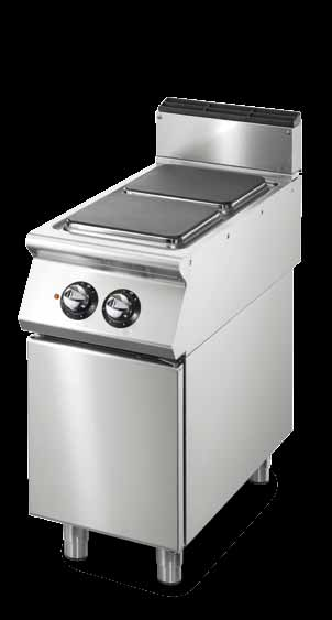 ELECTRIC RANGES Square plates are available with a power of 3,5 kw or 4 kw, heating elements are hermetically sealed to the working top