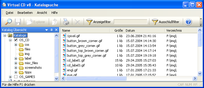 Virtual CD Schritt für Schritt Ein Doppelklick auf einen Eintrag öffnet den Windows Explorer, und zeigt den Ordner, in dem sich die Datei befindet, an.