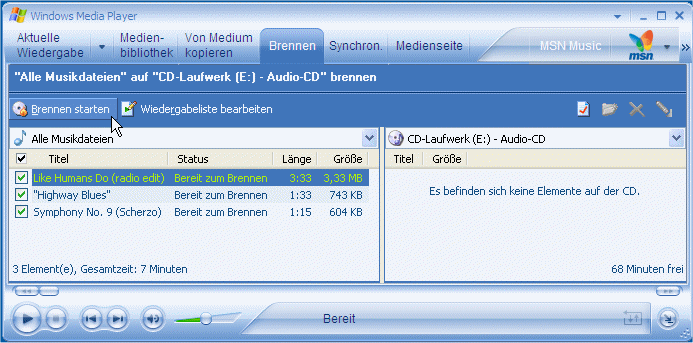 Virtual CD Schritt für Schritt Nach dem Einlegen des Rohlings in den virtuellen Brenner startet die Windows Autoplay Funktion den Auswahldialog für eine Leere CD.