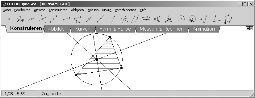 2. Beispiele aus der Geometrie 2.1 Umkreis Zur Einführung wollen wir hier kurz eines der Standardbeispiele für den DGS-Einsatz im Unterricht vorstellen: Die Konstruktion des Umkreises eines Dreiecks.