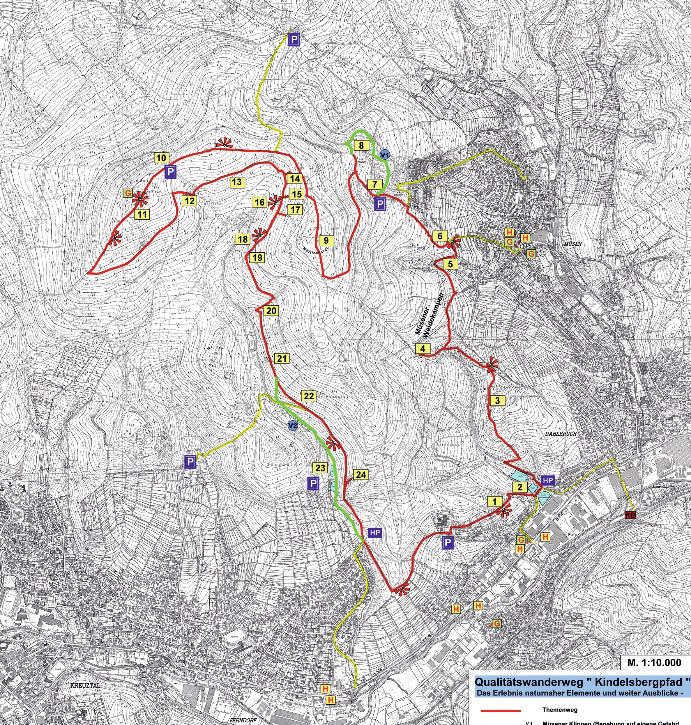 Altenberg 8 10 Kindelsberg 11 14 13 12 7 15 17 16 Waldesruh 18 9 10 19 Müsener V1 Klippen Wilder Mann 6 Waldpark 5 Brombach 20 4 21 Siegerland-Wittgenstein 14,6 km / 4 Std. 30 Min.