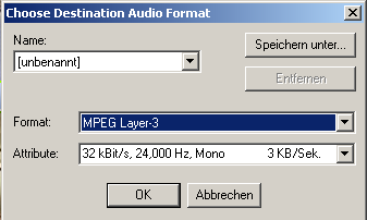 Audiokonfiguration für den Export Sind Aufnahmen mit Audio (Ton)