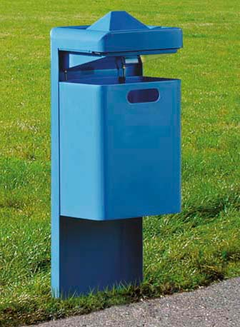 Abfallbehälter OXFORD mit Ascher aus Stahl bzw. Edelstahl - mit Schutzdach Konstruktion: Abfallbehälter aus Stahl bzw.