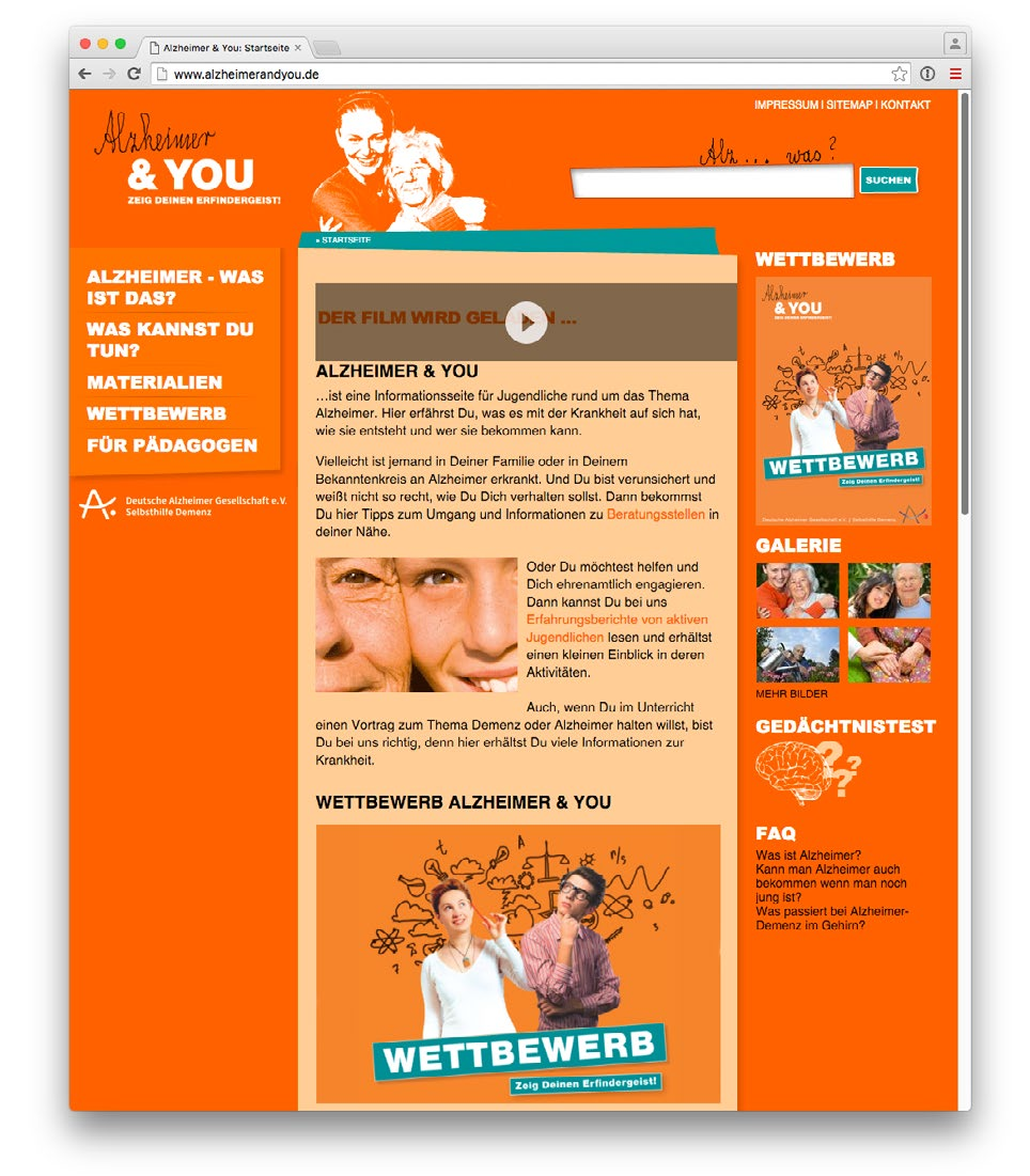 80 IMPULSE Informationen für Jugendliche: Alzheimer & YOU Mit der Webseite Alzheimer & YOU will die Deutsche Alzheimer Gesellschaft e. V.