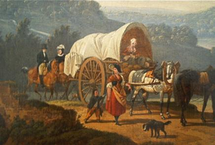 Fuhrwerk und Reitern (Ölgemälde über Lithographie 1825) Schubkarren DieseristselbstredendeigentlichkeinGefährtfür