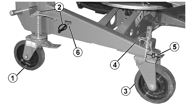 5.15 Transport- und Abstellvorrichtung (abnehmbar, Option) Aufbau und Funktion Die abnehmbare Transport- und Abstellvorrichtung ermöglicht ein einfaches Ankuppeln an die Dreipunkthydraulik des