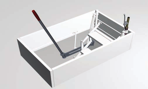 bewegt Scherenpaket mühelos in senkrechte Stellung - Wandöffnung kann mit Tür bis 40 mm Türblattstärke verschlossen werden - Belastbarkeit: 200 kg je Stufe bzw.
