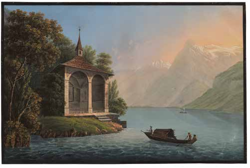 JOHANN LUDWIG BLEULER (Feuerthalen 1792 1850 Schloss Laufen) 3 Die Capelle Tellenplatte am Vierwaldstättersee. Aquarell. 35,5:53 cm.