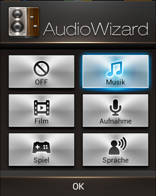 Library Lite s@vibe Play Store AudioWizard Camera Play Music Maps AudioWizard ermöglicht Ihnen die Anpassung der Tonmodi Ihres MeMO Pad zur klareren Audioausgabe entsprechend dem vorliegenden
