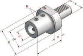 Werkzeughalter für CNC-Drehmaschinen DIN 69880 Toolholders for CNC machines DIN 69880 Bohrerhalter für U-Bohrer Form E1 Holder for T-max U-drills form E1 l1 Bohrungstiefe Bohrerhalter Whistle-Notch