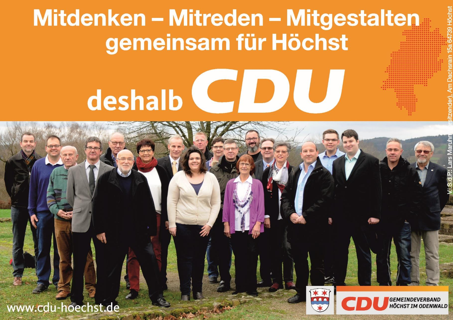 Kommunalwahlprogramm der CDU Höchst 2016 bis 2021 Mitdenken Mitreden Mitgestalten.
