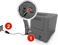 Schließen Sie das Netzkabel an den Drucker und an eine ordnungsgemäß geerdete Steckdose an und schalten Sie den Drucker ein.