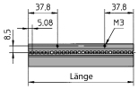 Unterstützt 2 x 6 mm Gewindestreifen 1 Innenlängsprofil ohne Befestigungsmaterial 2.6.3.1 Innenlängsprofil Standard Version Länge für TE mm Zoll farblos passiviert roh 42 218.