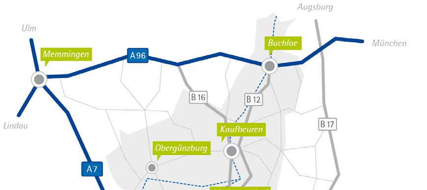 2 Unterthingau- Lage und Verkehrsanbindung Die Gemeinden Unterthingau und liegen an der westlichen Landkreisgrenze, direkt an