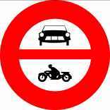 Verbot für Motorwagen und Motorräder (Beispiel, 2.13) Dieses Signal gilt für alle mehrspurigen Motorfahrzeuge, Motorräder mit Seitenwagen und alle Motorräder.