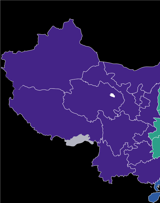 Westchina Westchina umfasst zwölf Verwaltungseinheiten. Die Region erzielt die Landesweit höchsten Wachstumsraten mit derzeit geringstem BIP pro Kopf.
