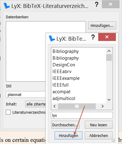 Durchsuchen, um die BibTeX Datei festzulegen.