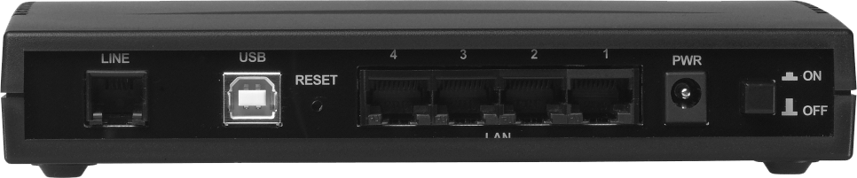 1.4 Die Hinterturen TUREN 1 LINE (RJ-11 Verbinder) BENUTZUNG Verbinden Sie den RJ-11 Kabel dieser Tur,um die Verbindung dem ADSL zu vollziehn.