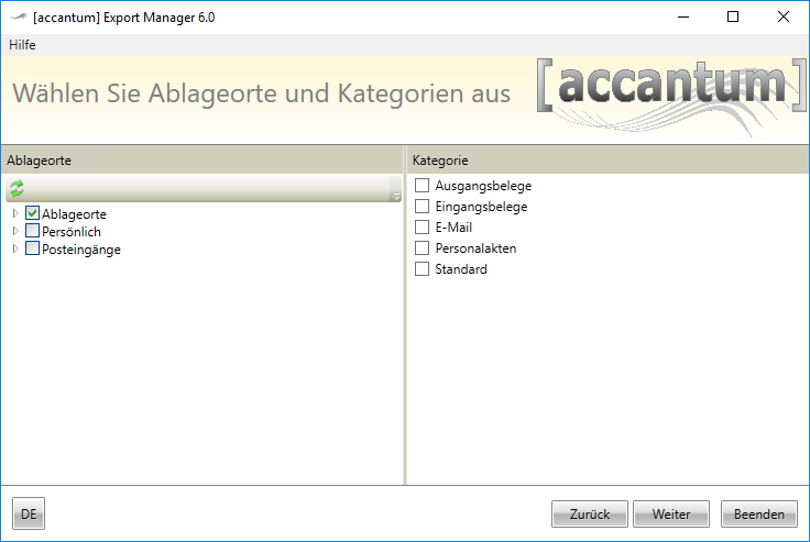 Dokumente exportieren 3 Dokumente exportieren Der Accantum Export Manager ist eine eigenständige Anwendung, die über die API mit dem Archiv in Verbindung steht.