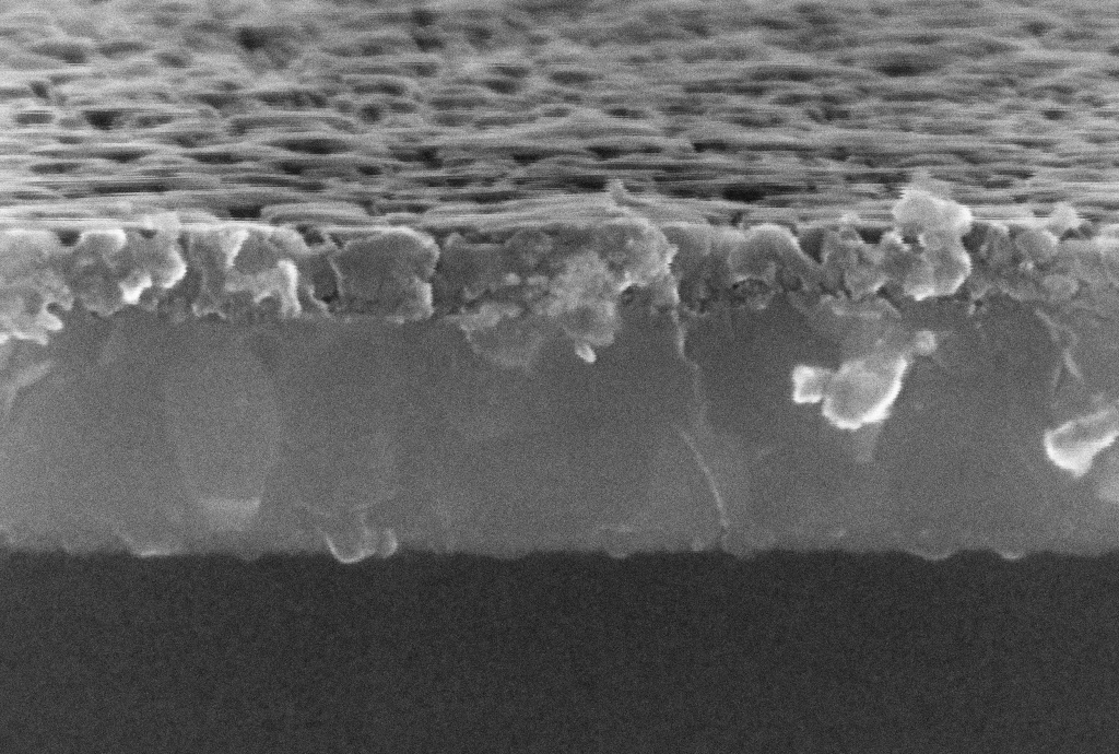 Strukturbildung 100 nm 200 nm PVD (RT) + PIII (300 C) TiO2 Ti Si 300 nm Möglicher