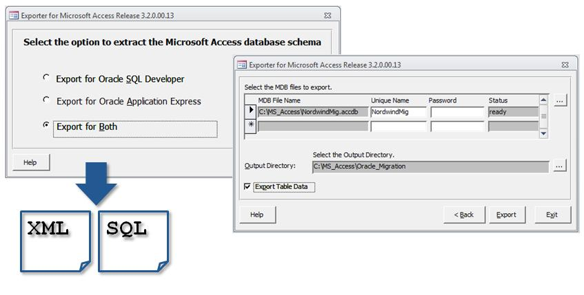 Der Microsoft Access Exporter startet MS Access und führt Sie durch einen Export Dialog.