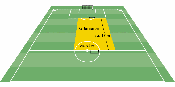 Bei den U06 + 07-Junioren ( Mannschaftsstärke 6 Spieler ) gilt folgendes Spielfeld: Bei allen Kleinspielfelder gilt: Die Tore (5m x 2m) sind mit Netzen zu versehen.
