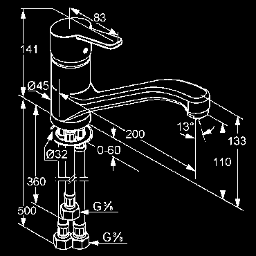 Spültisch-Wand-Einhandmischer DN 15 Durchflussklasse A Luftsprudler M 22 x 1 schwenkbarer Auslauf (360