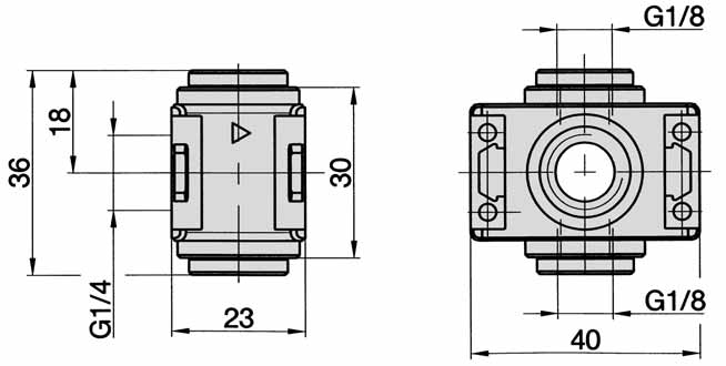 Verteilerstück und Druckschalter, Modell TK G1/4 Verteilerstück zur Druckversorgung weiterer Verbraucher. Durch Einschrauben des Druckschalters PE-18-01-40 (siehe Seite 8.