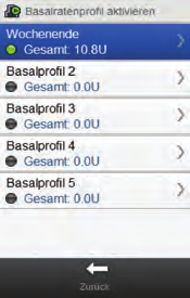 3 4 5 HINWEIS Wenn Sie Zurück wählen, wird die Aktivierung des ausgewählten Basalratenprofils abgebrochen und Sie
