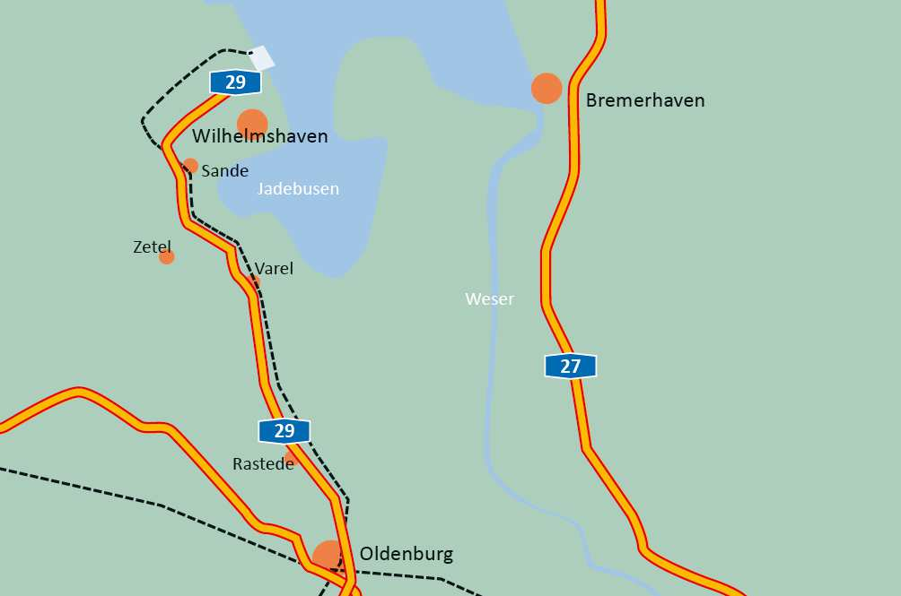 Schienenanbindung : Oldenburg - Wilhelmshaven 9 1552 1540 eingleisig