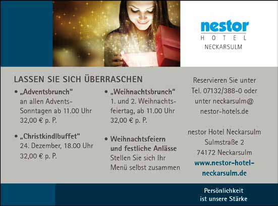 Ausgabe 11 2013 NECKARSULM JOURNAL Neckarsulm Aktuell 15 Frühlingshaft mitten im Herbst geht es im Neckarsulmer Sonntagskonzert zu, das am 24.