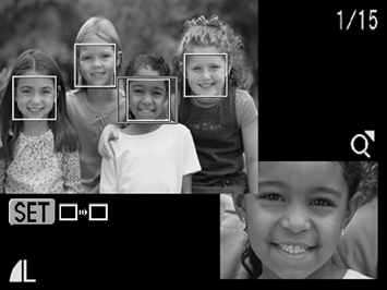 Überprüfen des Fokus und der Gesichter von Personen (Fokus Check-Anzeige) 161 Mit der Fokus Check-Anzeigefunktion können Sie prüfen, mit welchem Fokus die Bilder aufgenommen wurden.
