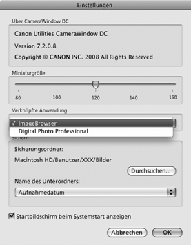Es können nur JPEG-Bilder als PC-Hintergrundbild übertragen werden. Handbuch Erste Schritte Die mit der Taste ausgewählte Option bleibt auch bei ausgeschalteter Kamera aktiviert.
