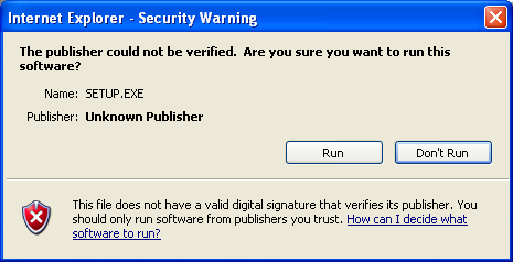 Falls Internet Explorer Security Warning erscheint, klicken Sie auf Install.