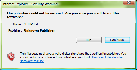Falls die Meldung Internet Explorer erscheint, klicken Sie auf Yes. Falls die Meldung File Download Security Warning erscheint, klicken Sie auf Run.