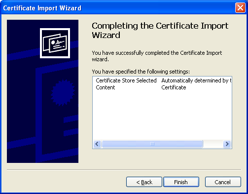 Completing the Certificate Import Wizard erscheint. 2 Wählen Sie das zu entfernende Zertifikat aus. Das CA-Zertifikat wird gewöhnlich unter Trusted Root Certification Authorities gespeichert.
